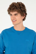 Comfort Fit Crew Neck Chunky Cobalt Basic Sweatshirt