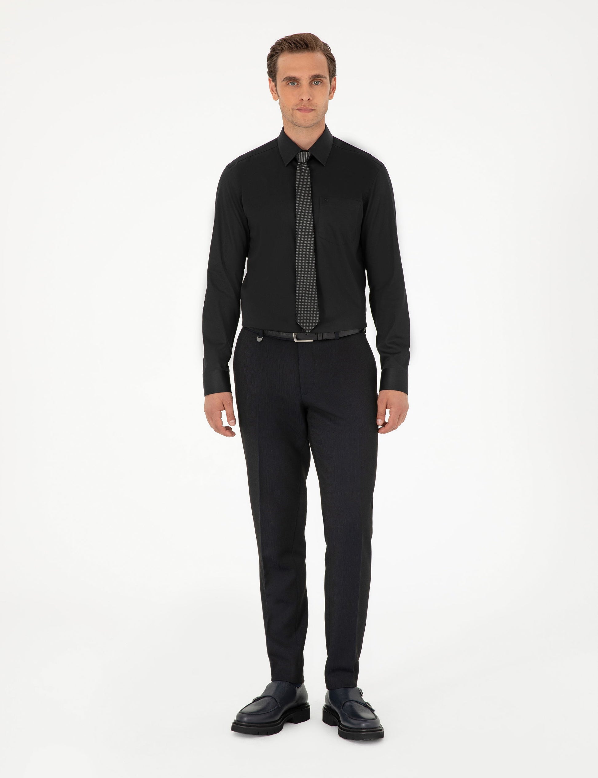 Black Regular Fit Long Sleeve Basic Shirt
