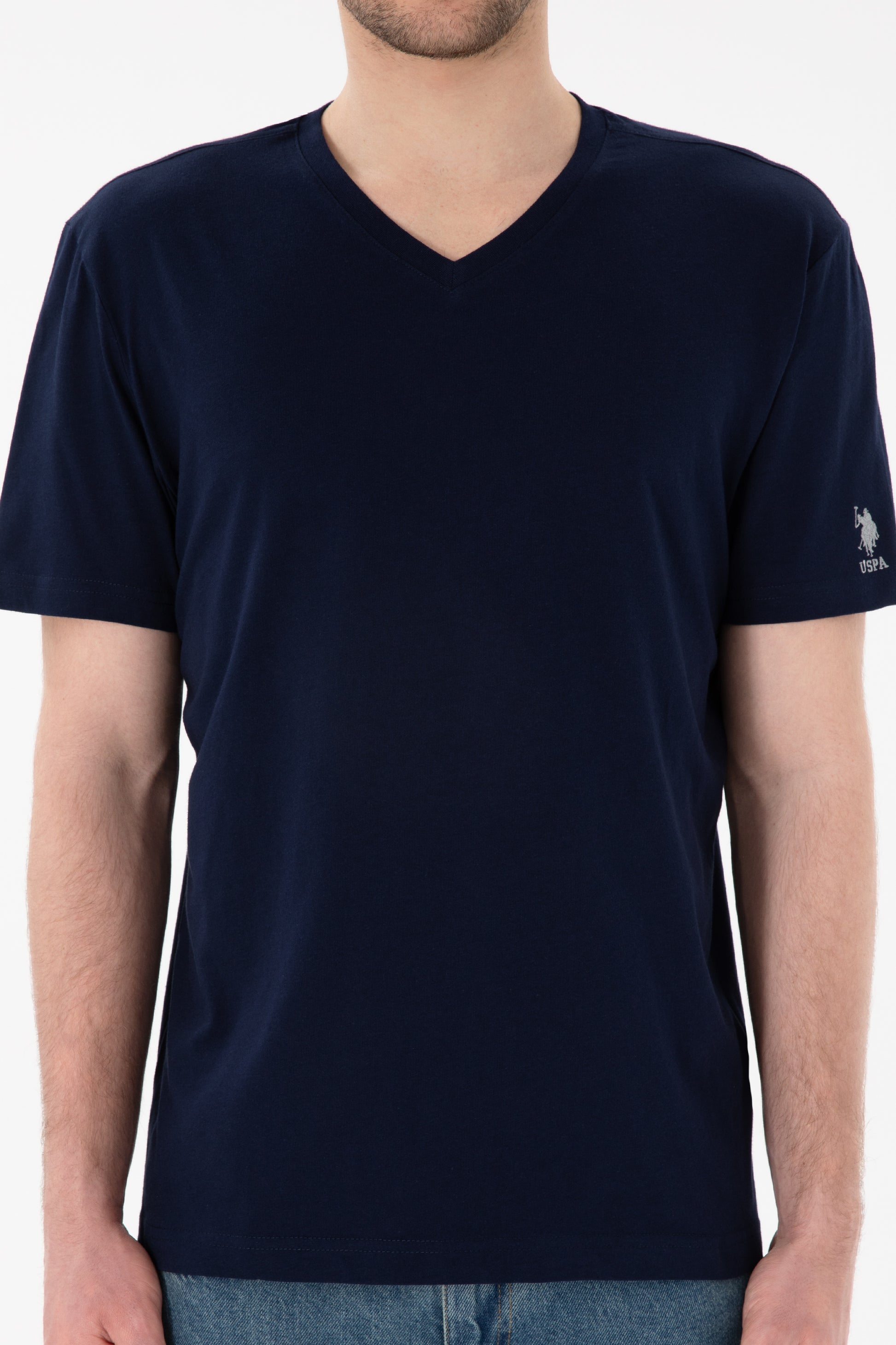 Men's Regular Fit V-Neck Navy Basic T-Shirt