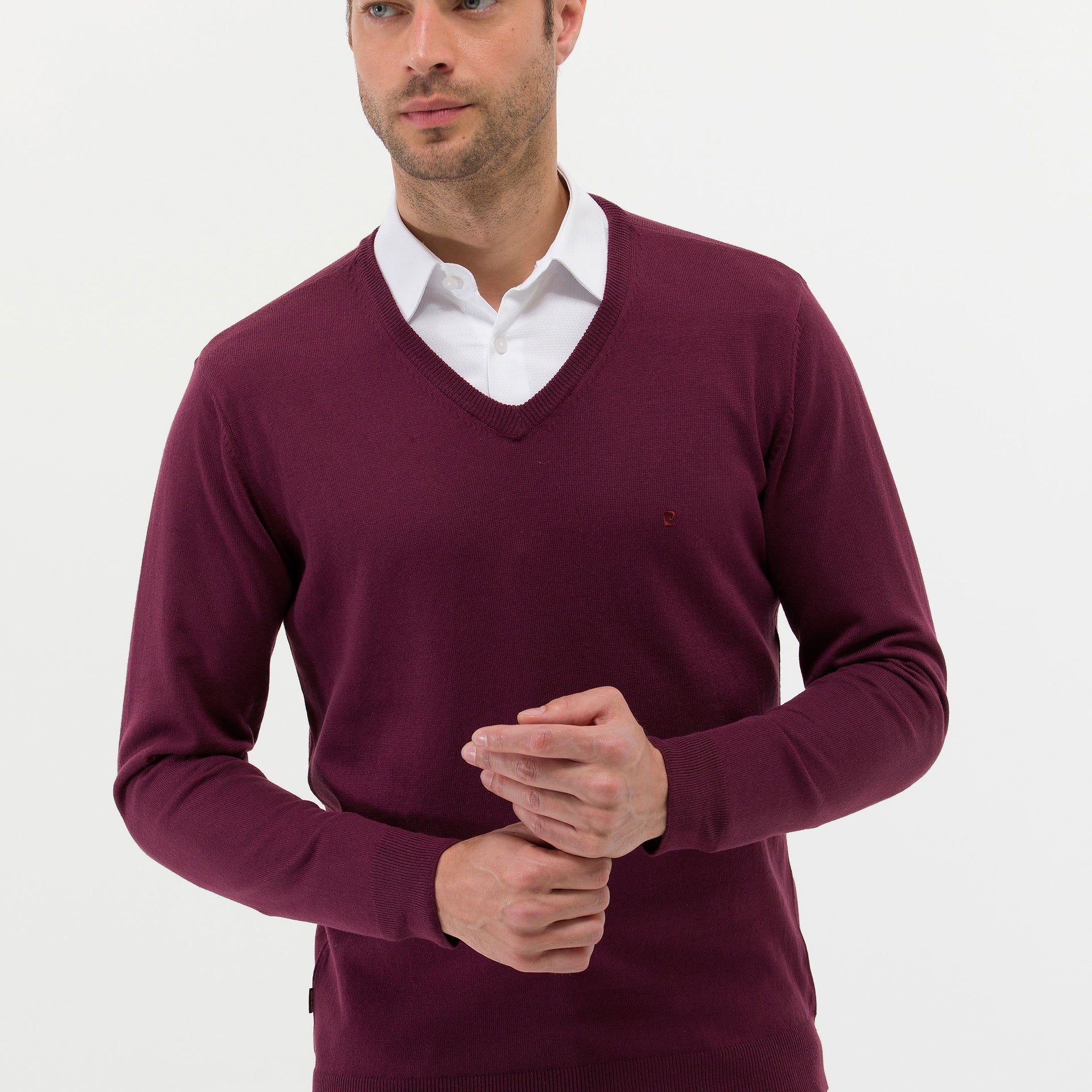 Burgundy Slim Fit V Neck Basic Knitwear Sweater