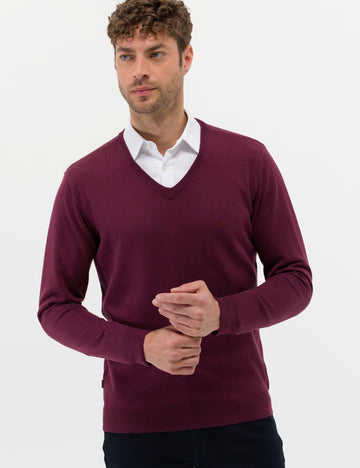 Burgundy Slim Fit V Neck Basic Knitwear Sweater