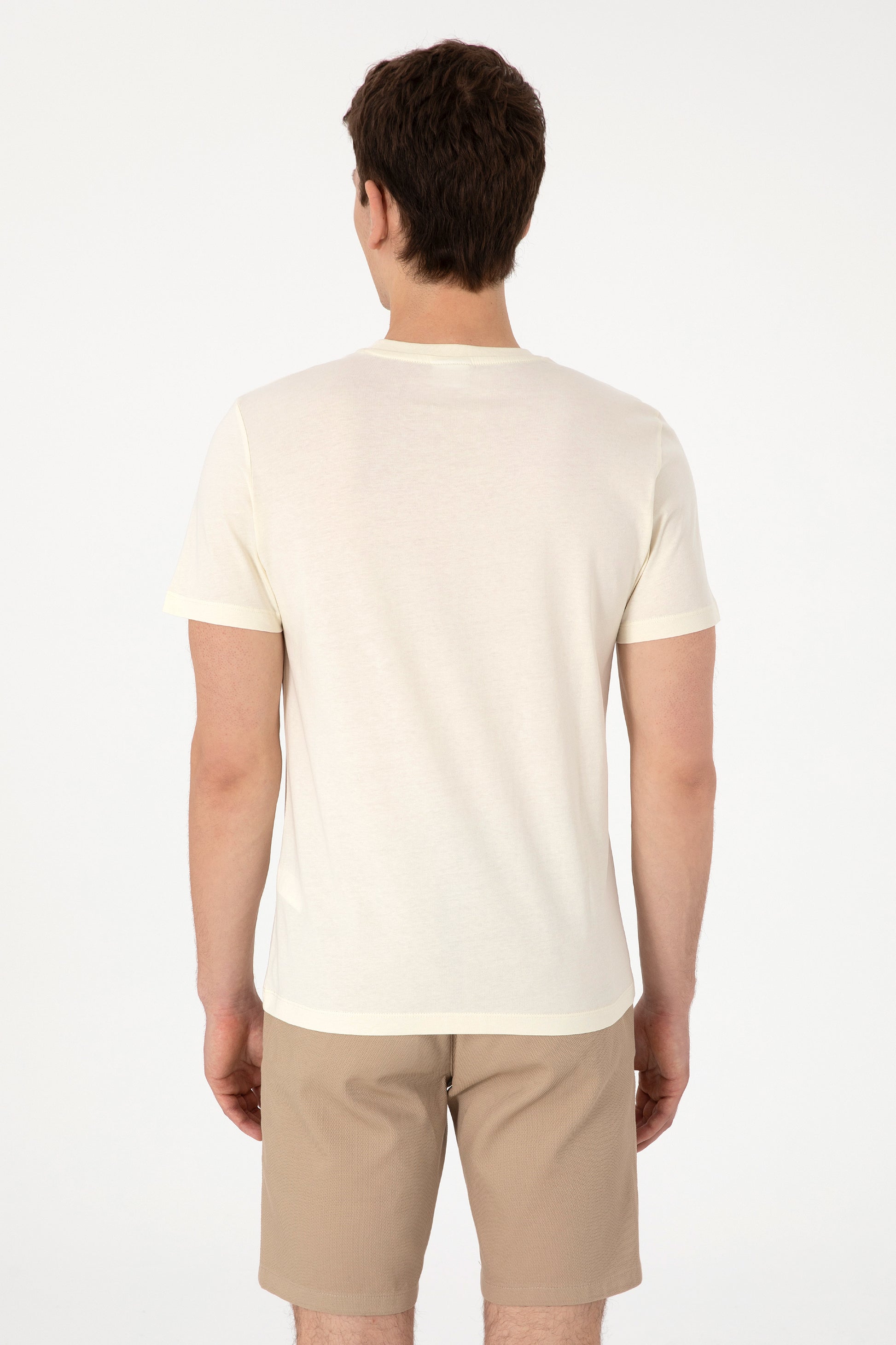 Men's Regular Fit Crew Neck Cream T-Shirt