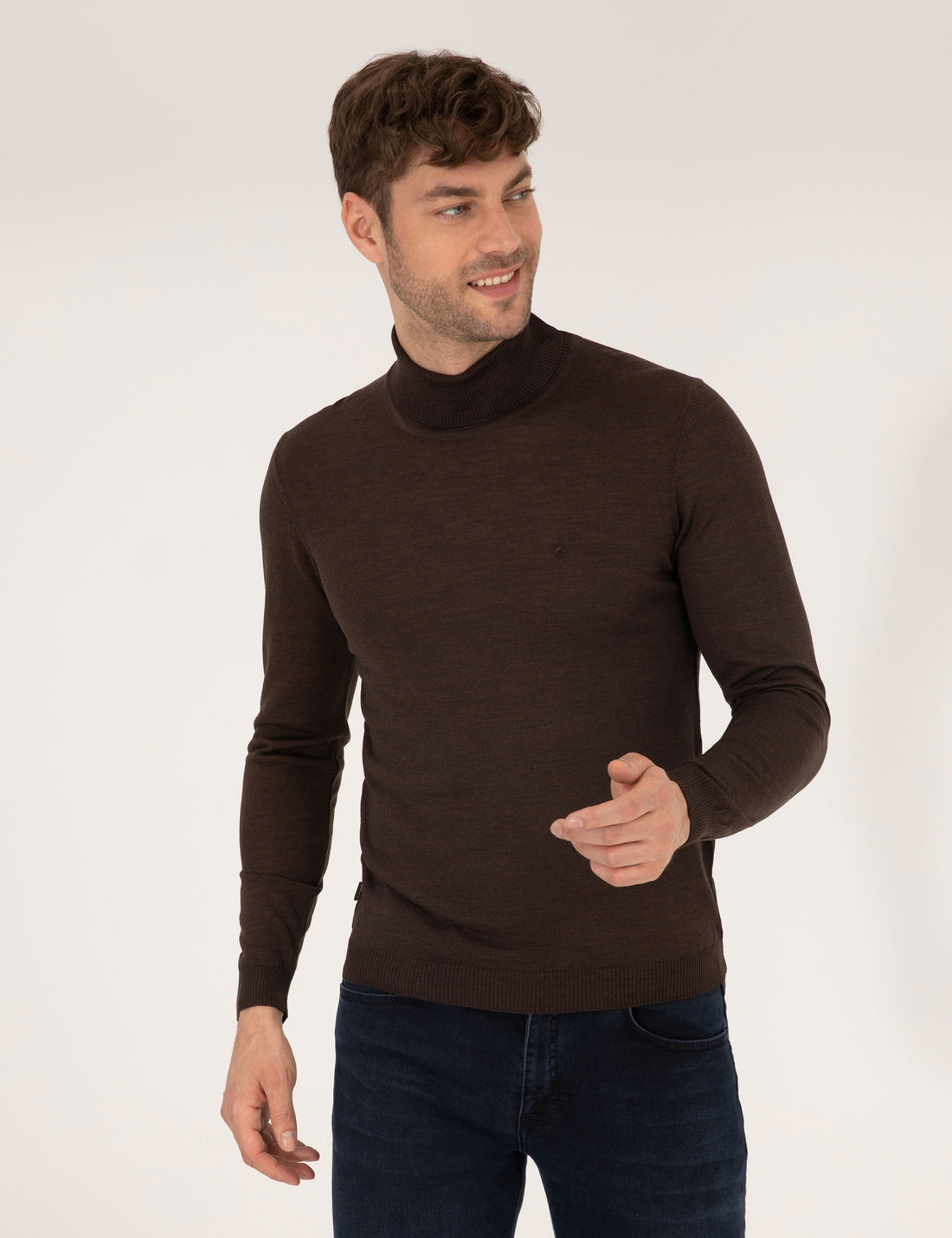 Brown Slim Fit Turtleneck Wool Blend Basic Knitwear Sweater