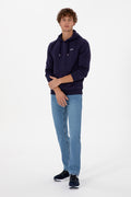 Erkek Regular Fit Kapüşonlu Mürdüm Basic Sweatshirt