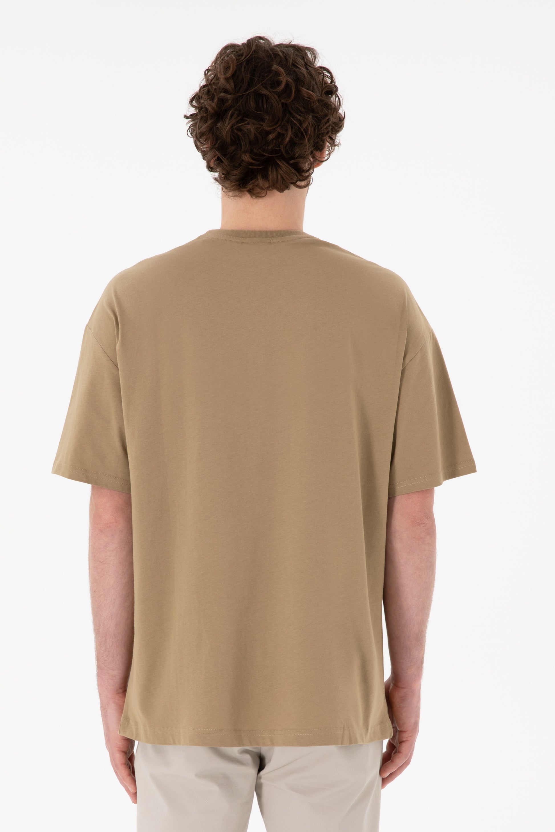 Men's Oversize Fit Crew Neck Khaki T-shirt