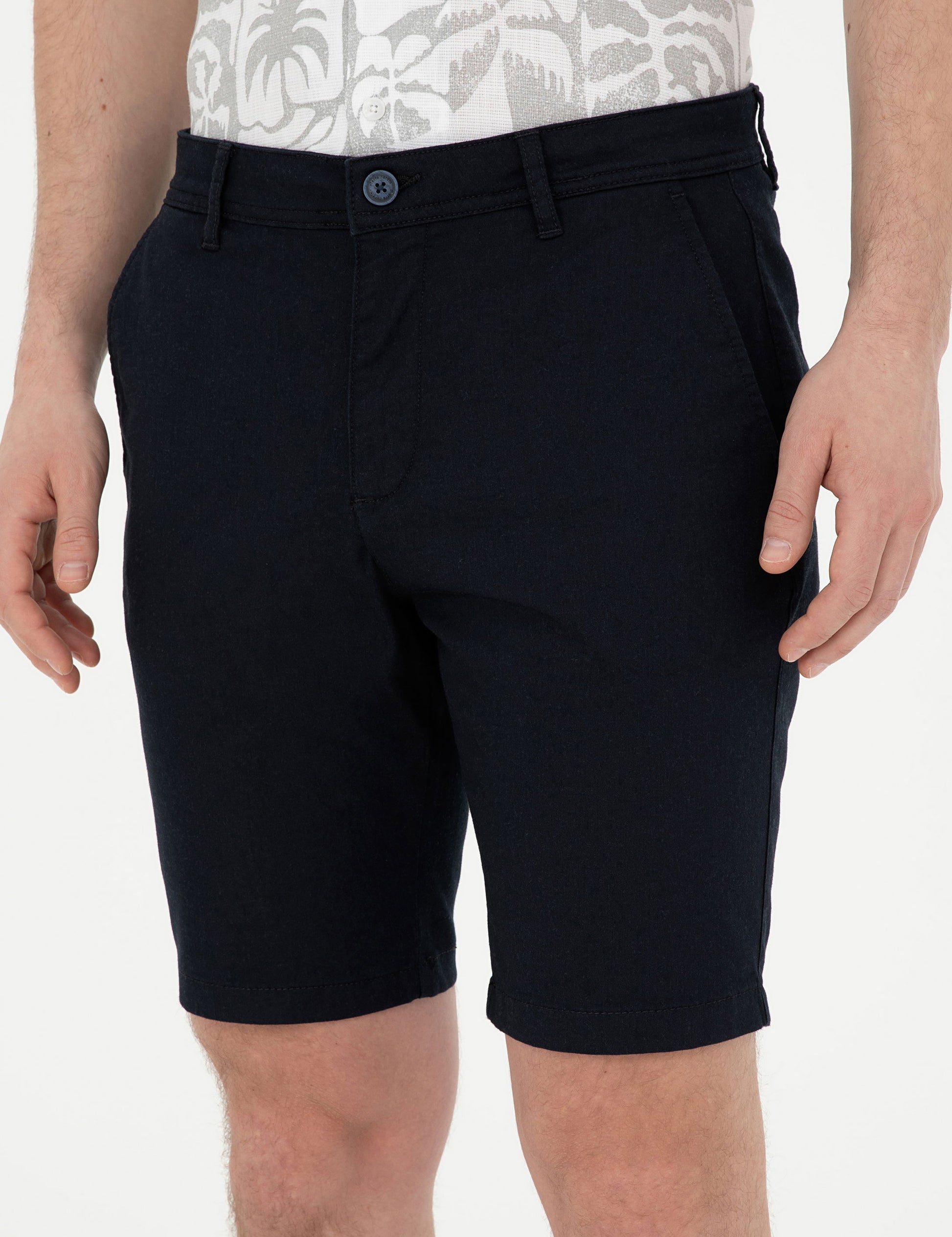 Navy Blue Slim Fit Woven Shorts