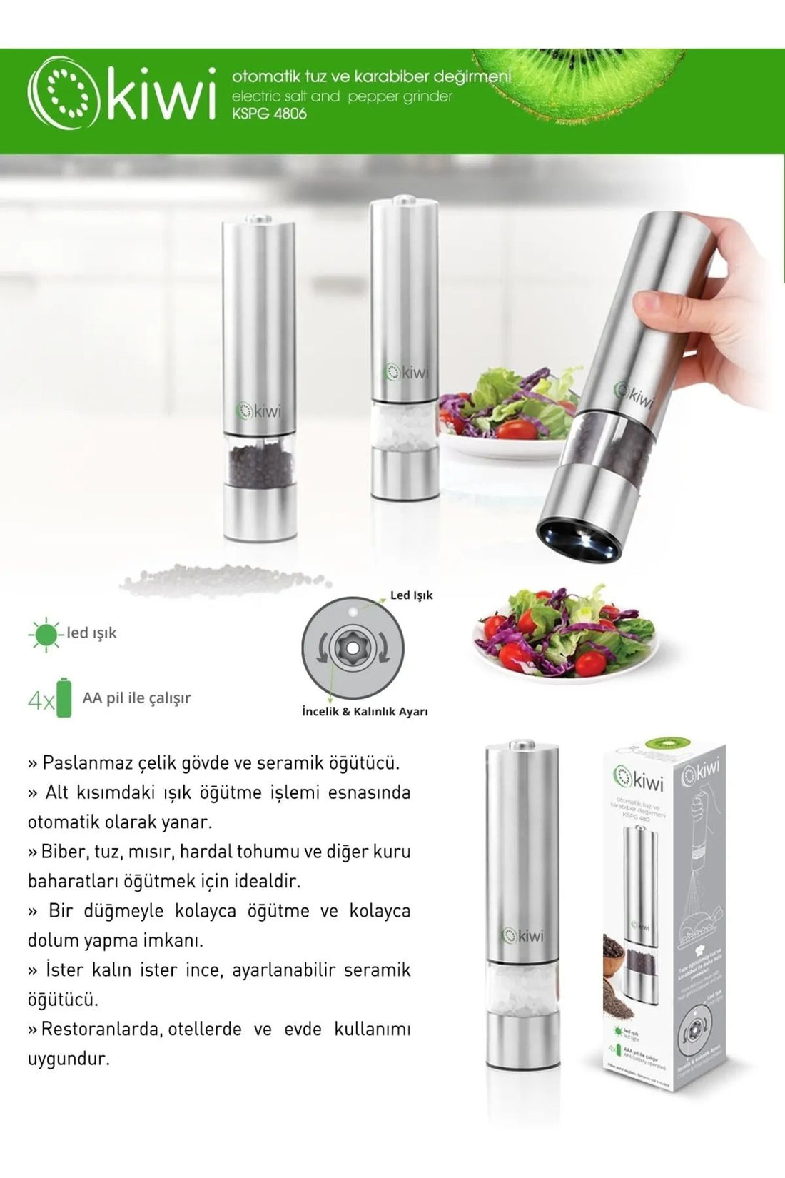 Kiwi Kspg-4806 Salt And Pepper Grinder Inox