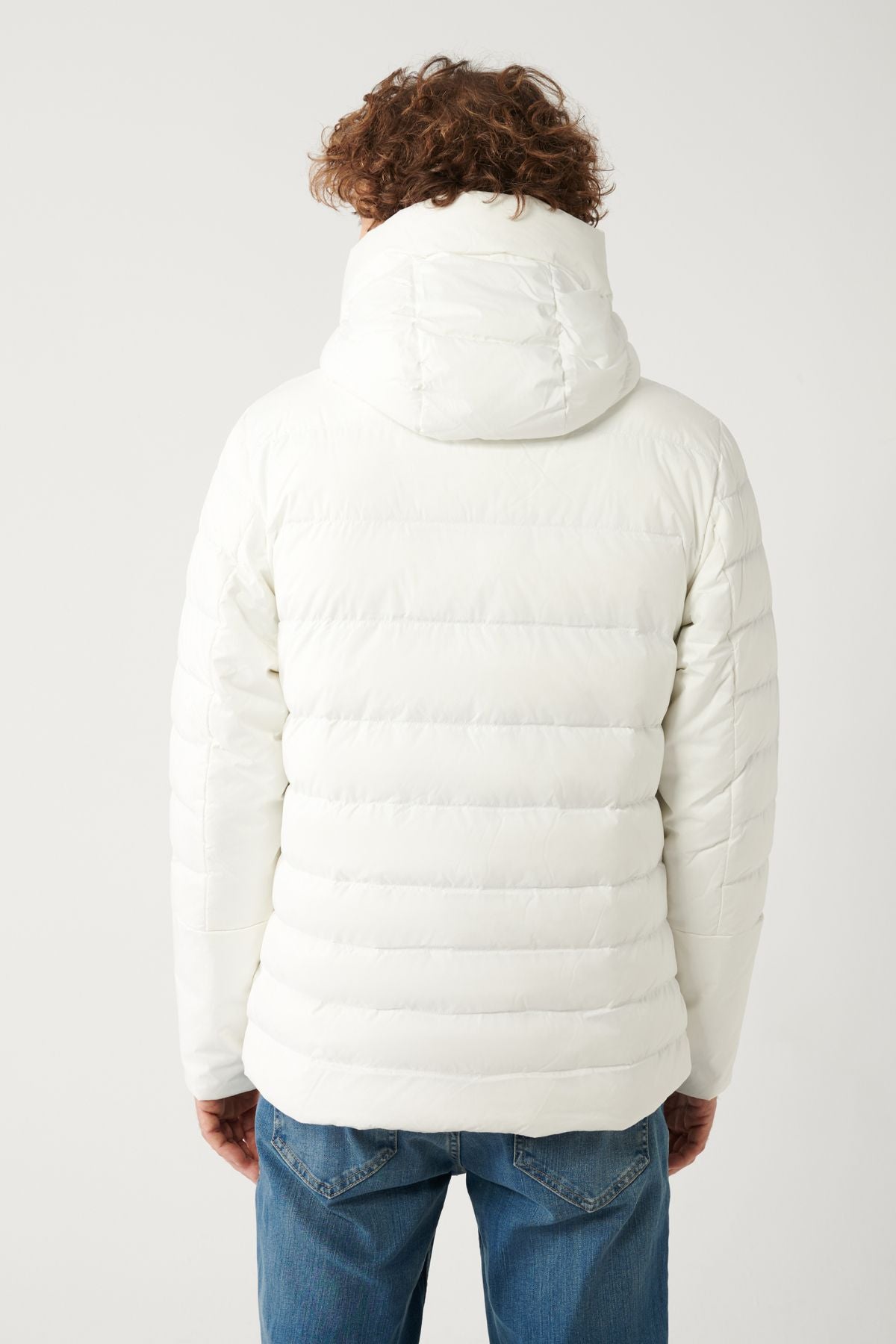 Men's White Goose Feather Water Repellent Windproof Thermometer Hooded Inflatable Coat A32y6017