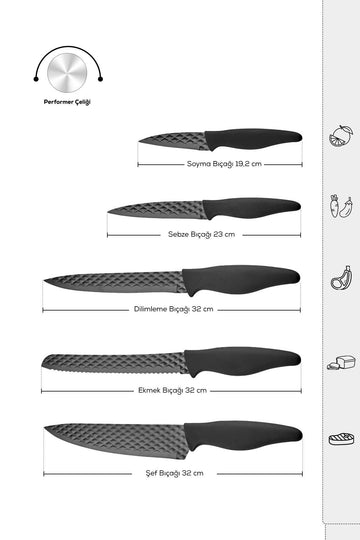 Theia Black 5 Piece Knife Set