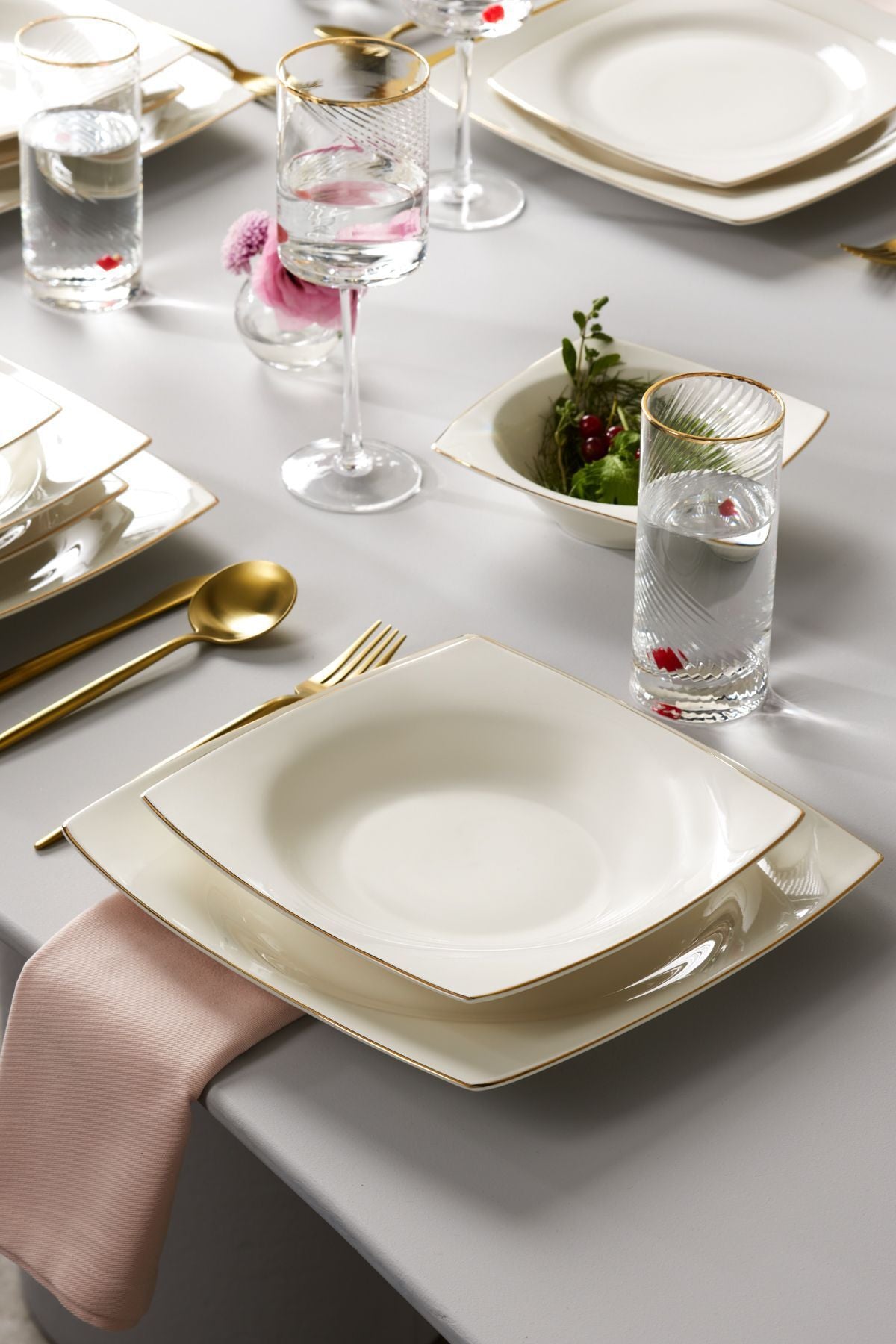 Blaine New Bone 24 Piece 6 Seater Square Dinner Set Gold