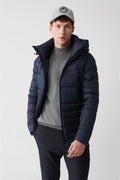 Avva - Men's Navy Goose Feather Water Repellent Windproof Thermometer Hooded Inflatable Coat