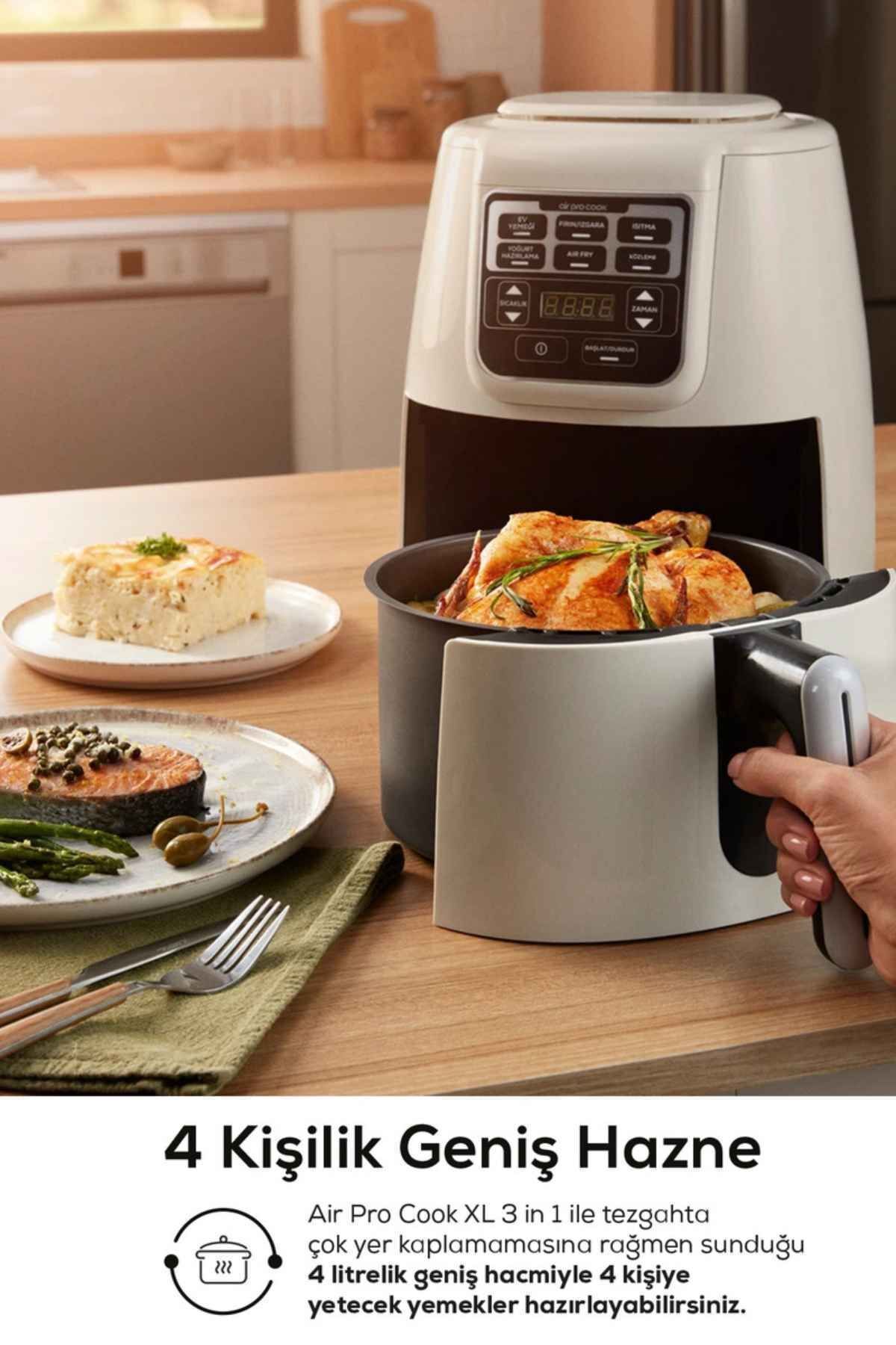 Air Pro Cook 3 In 1 Xl Home Cooking, Roasting, Juicy Food Pot Airfryer Black Gold 4 Seater