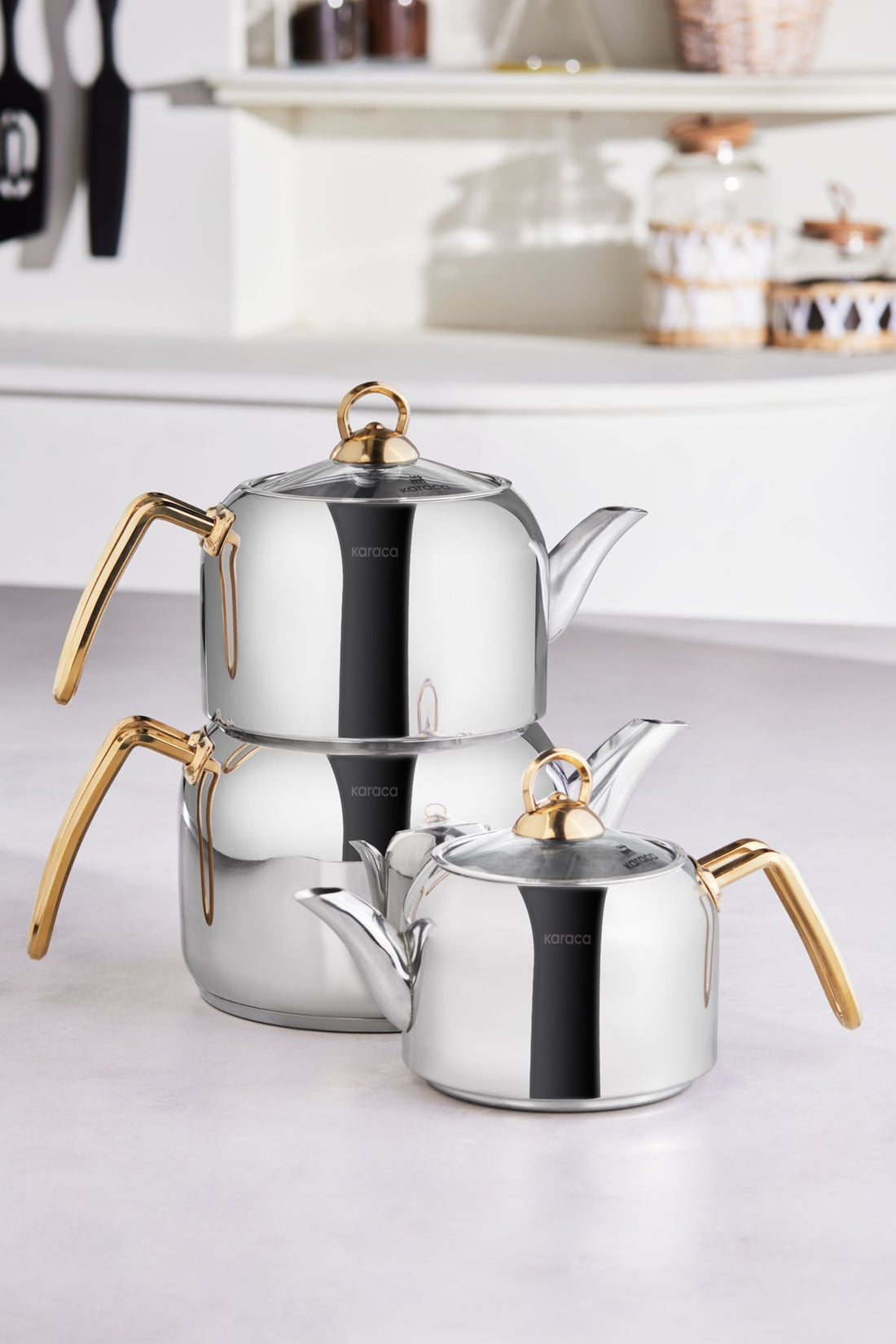 Tres 3-Piece Induction Base Teapot Set Gold