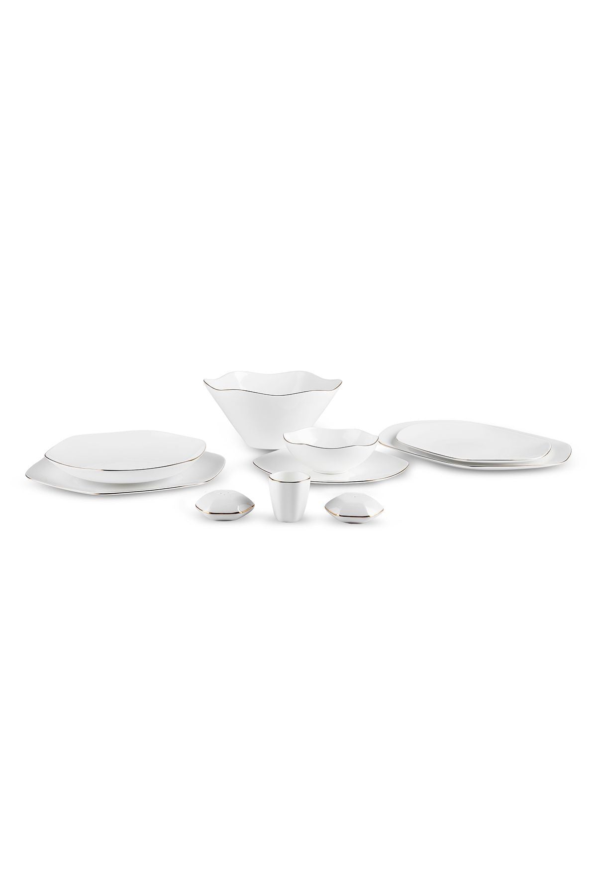 Fine Pearl Extra Hexagon 61 Pieces 12 Seater Dinner Set Gold