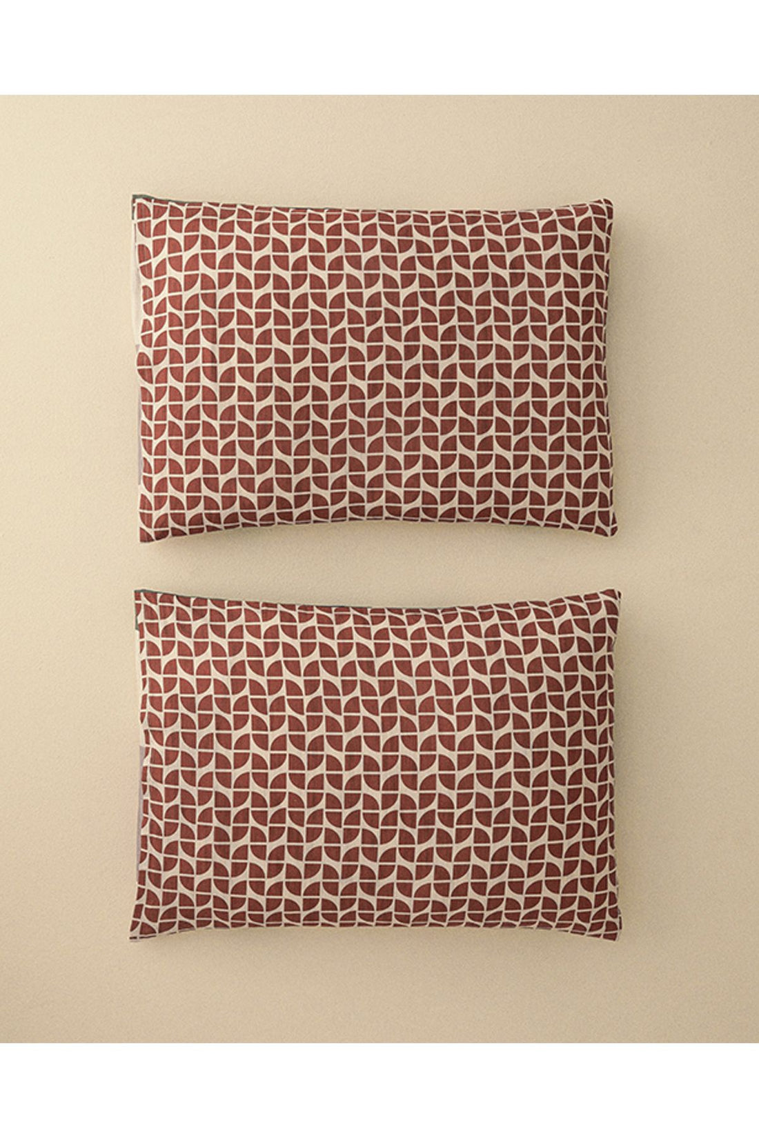 Dynamic Square Digital Printed Soft Cotton 2-Piece Pillowcase Beige — Terracotta