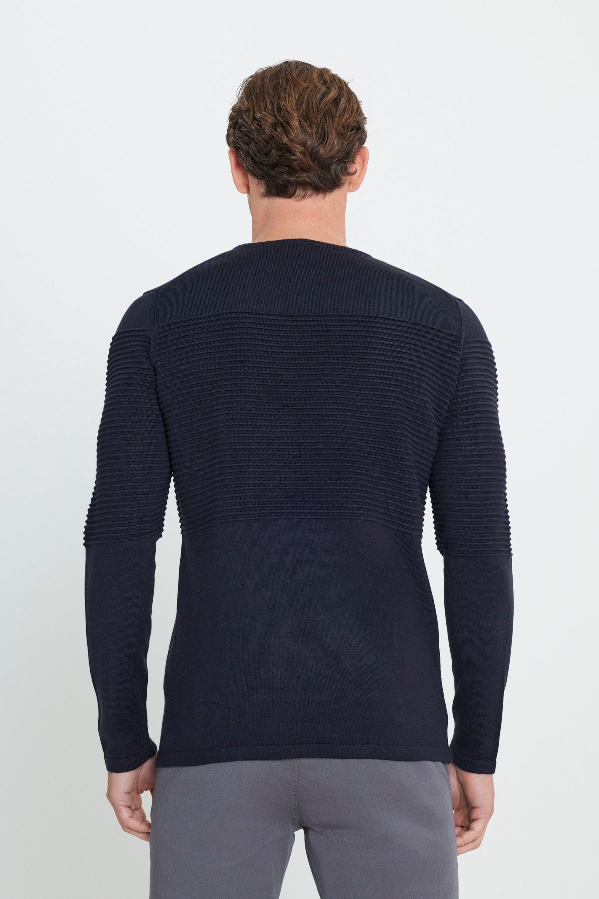 Men's Navy Blue Standard Fit Regular Fit Non-feather Crew Neck Knitwear Sweater