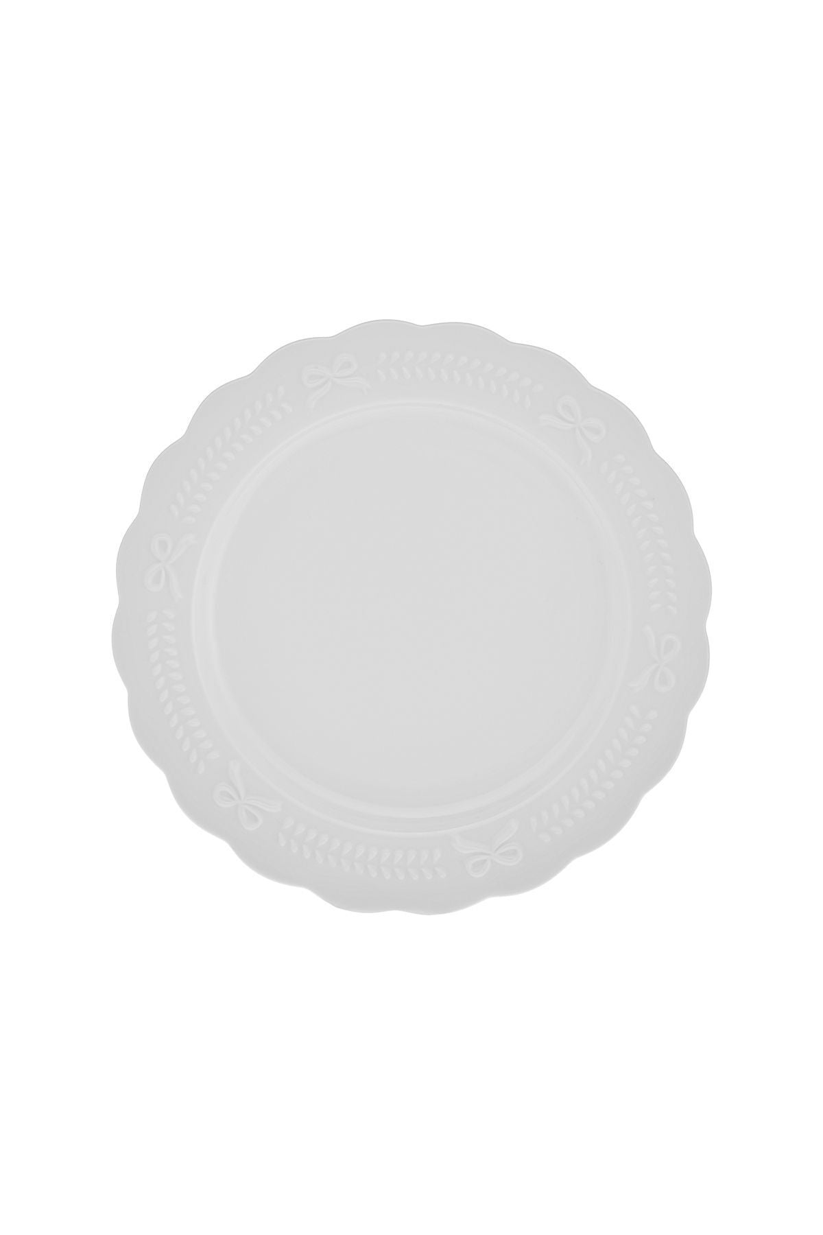 New Year Christmas Embossed Cake Plate 21 Cm White