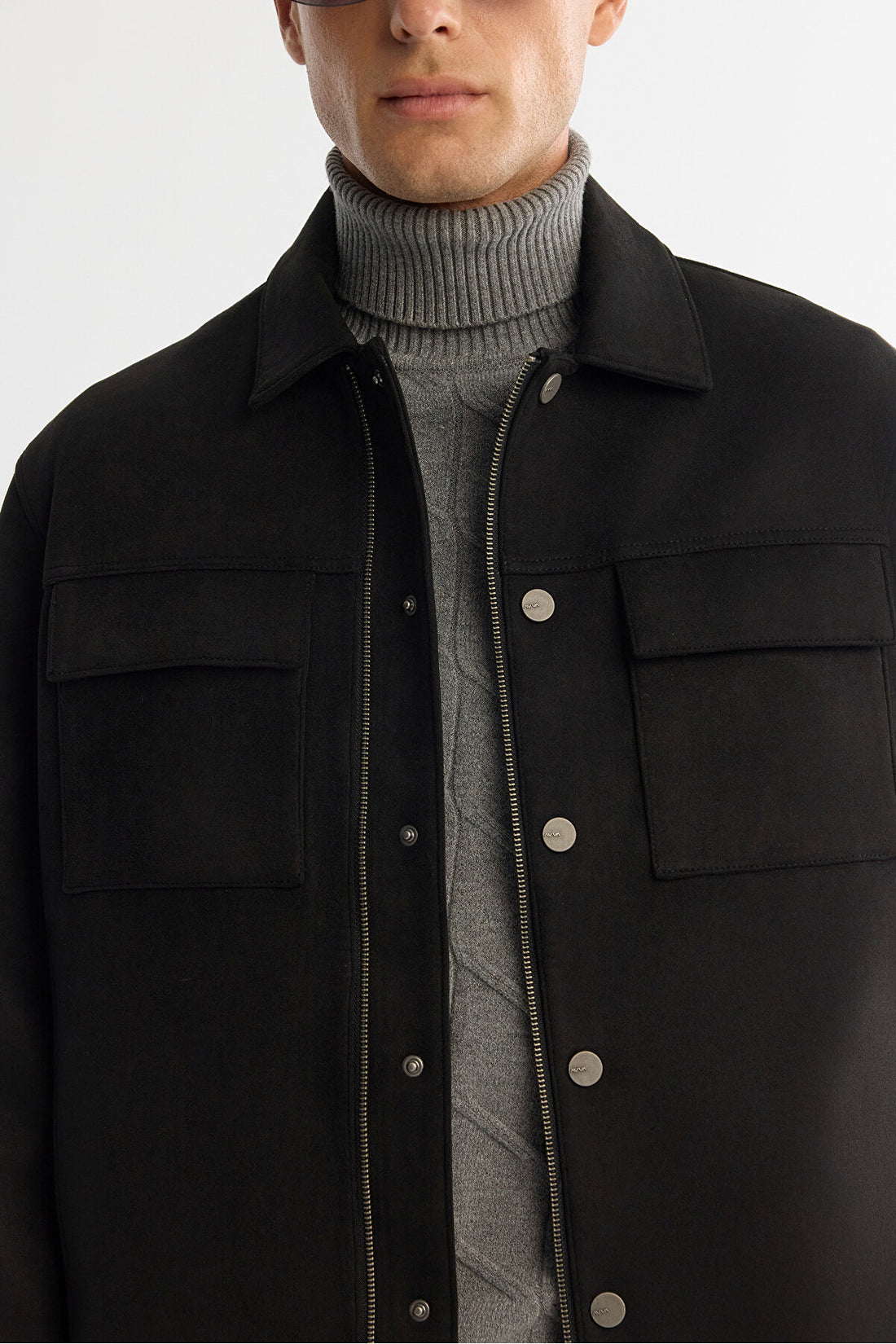 Erkek Siyah Klasik Yaka Önü Fermuar ve Çıtçıt Kapama Mevsimlik Comfort Fit Mont A42Y6077