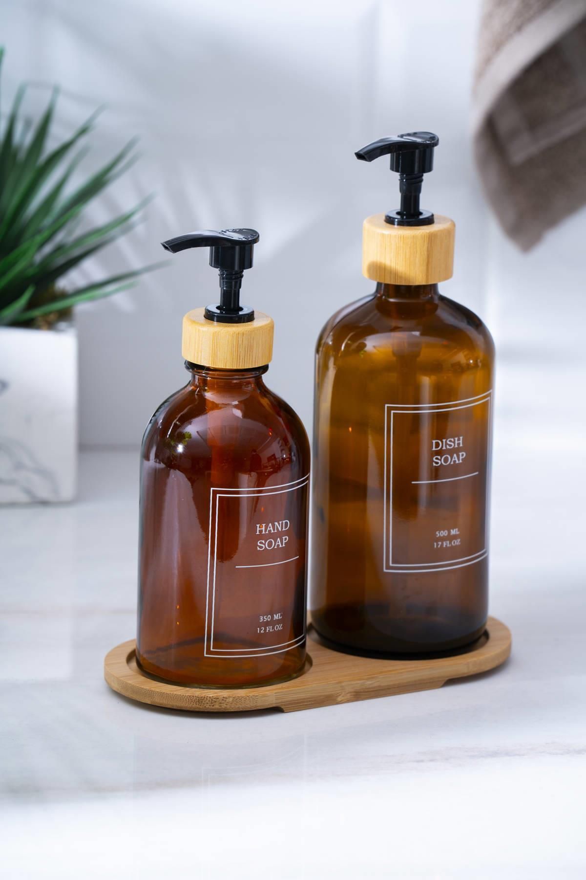 Louvre Bamboo Stand 2-Pack Liquid Soap Dispenser - 500/300 ml