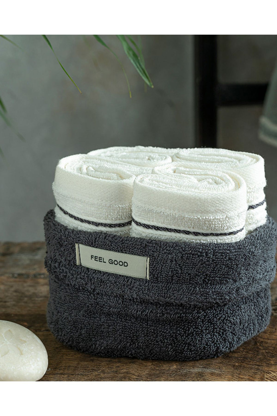 Quadro Cotton 4-Pack Hand Towel Set Anthracite-Ecru