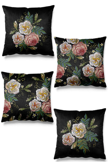 Double Side Printed Gonca Embroidery Pattern 4-Piece Suede Pillow Case