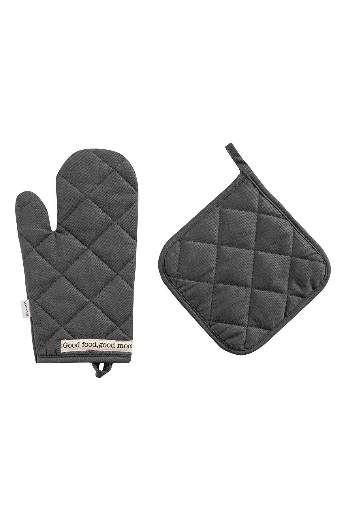 LCW HOME Anthracite Embroidered Oven Glove and Handle
