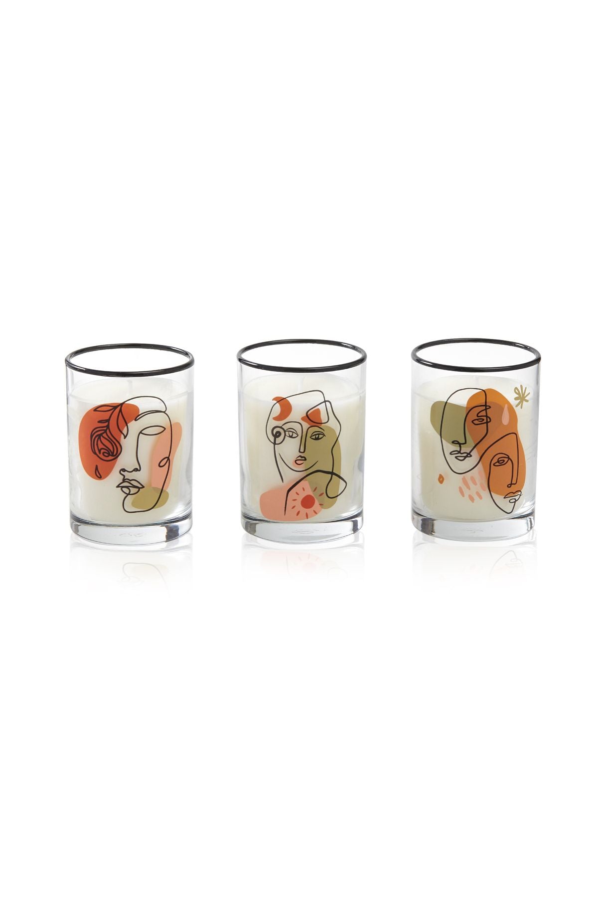 Set of 3 Abstract Face Patterned Candles - Colorful - 8x6x6 cm