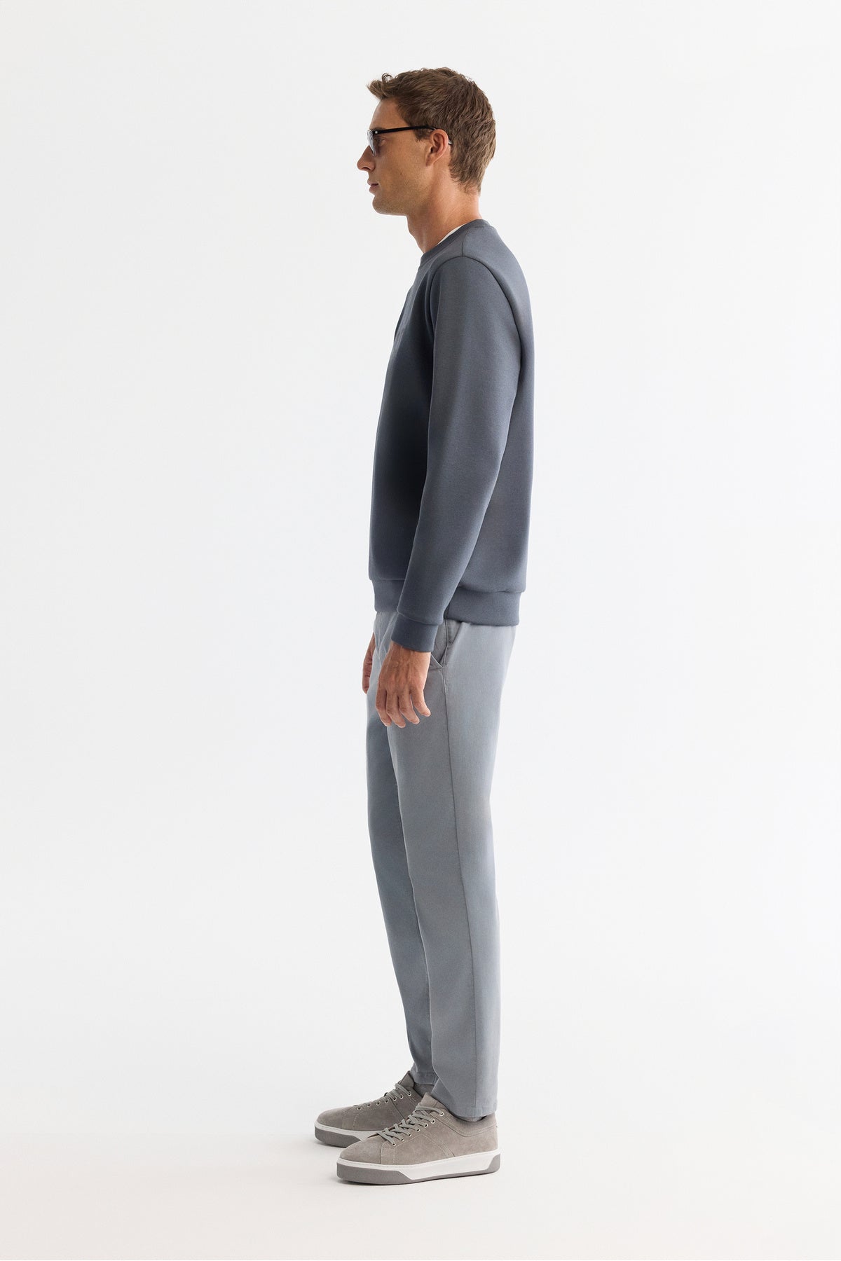 Erkek Antrasit Bisiklet Yaka Pamuklu Baskılı Elastan Regular Fit Sweatshirt A42Y1221