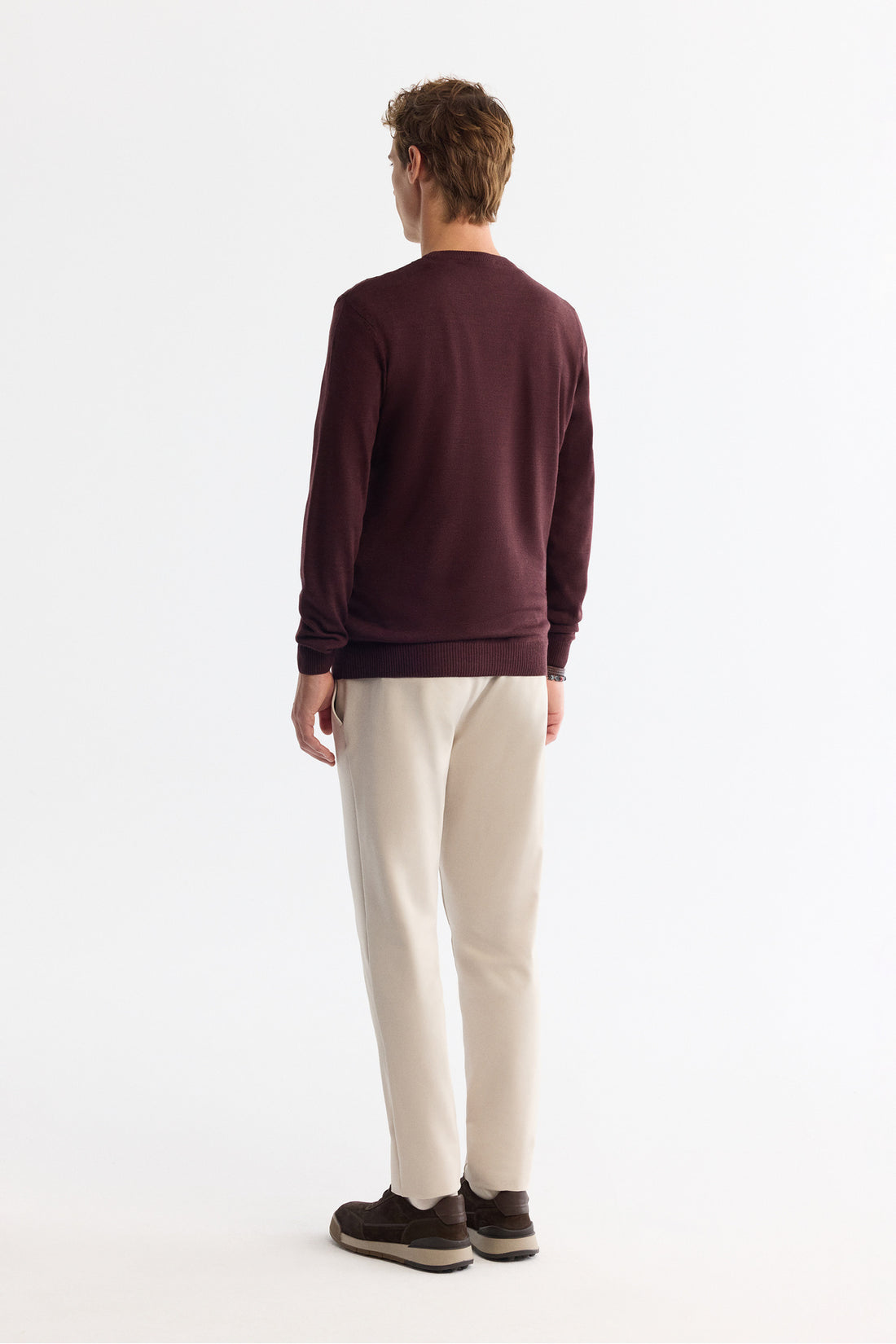 Men's Burgundy Textured Basic Sweater E005107