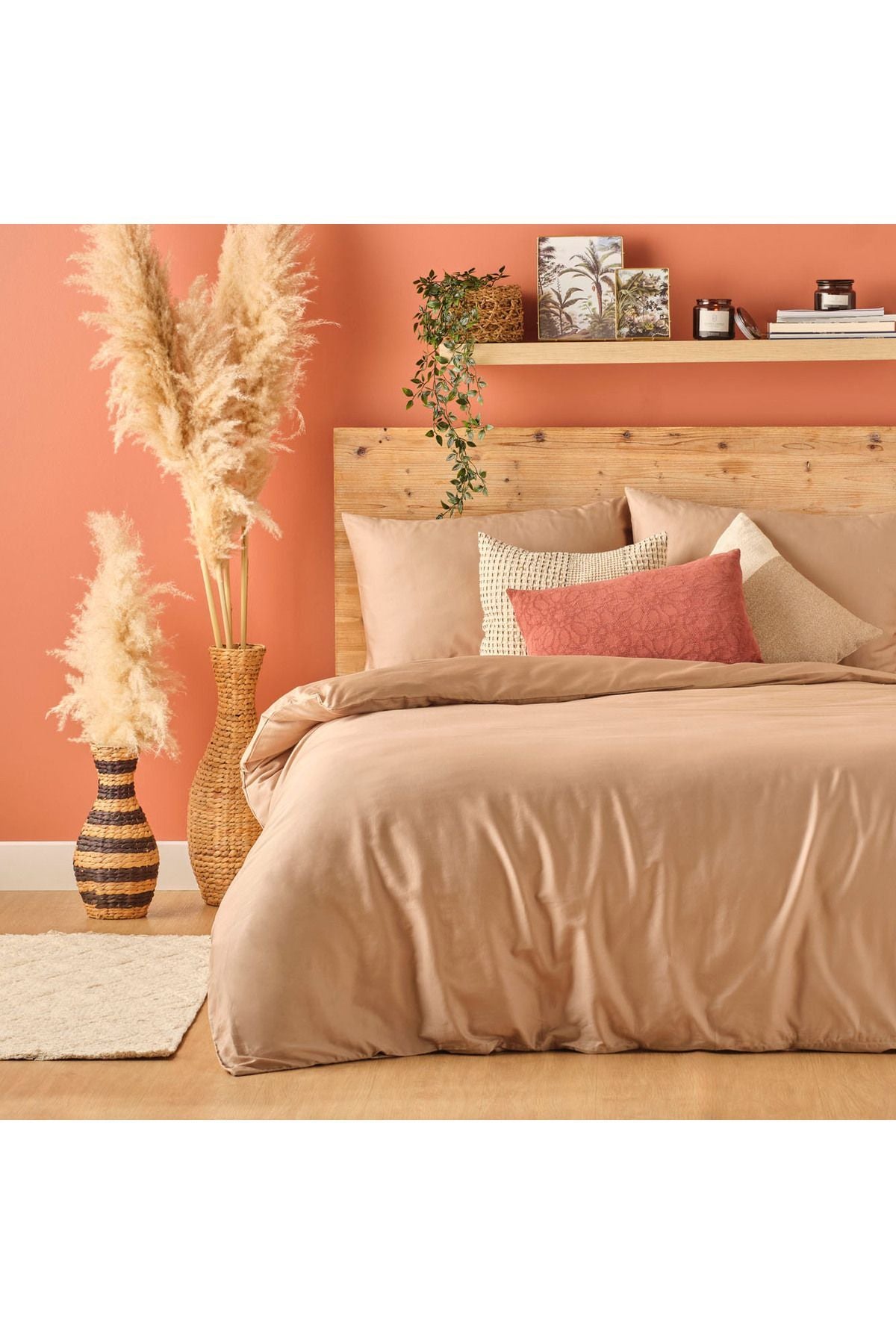 100% Cotton Satin Supreme Basic Double Bed Linen Set Mink (200X220 CM)
