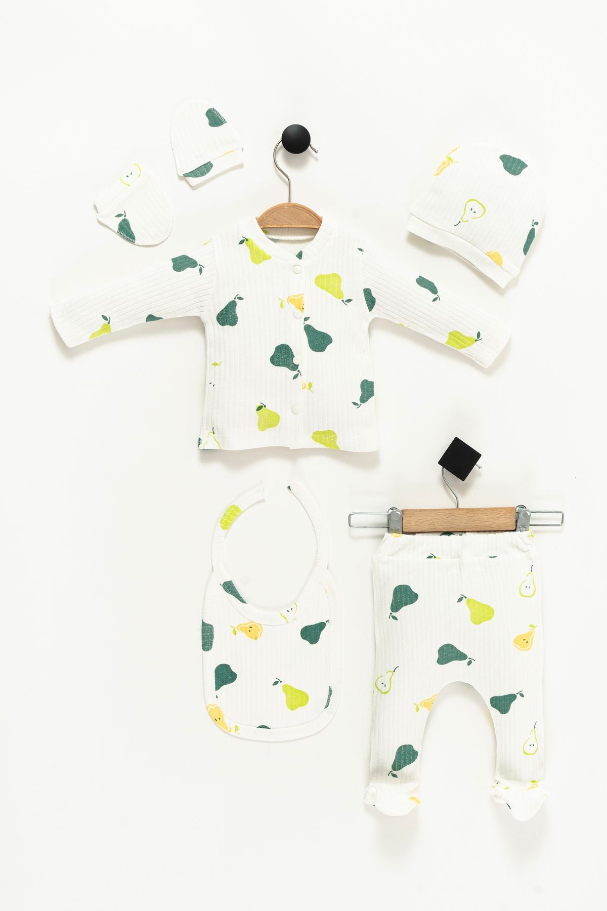 Hospital Outlet 100% Cotton Pear Printed Newborn 5pcs Set Baby Suit