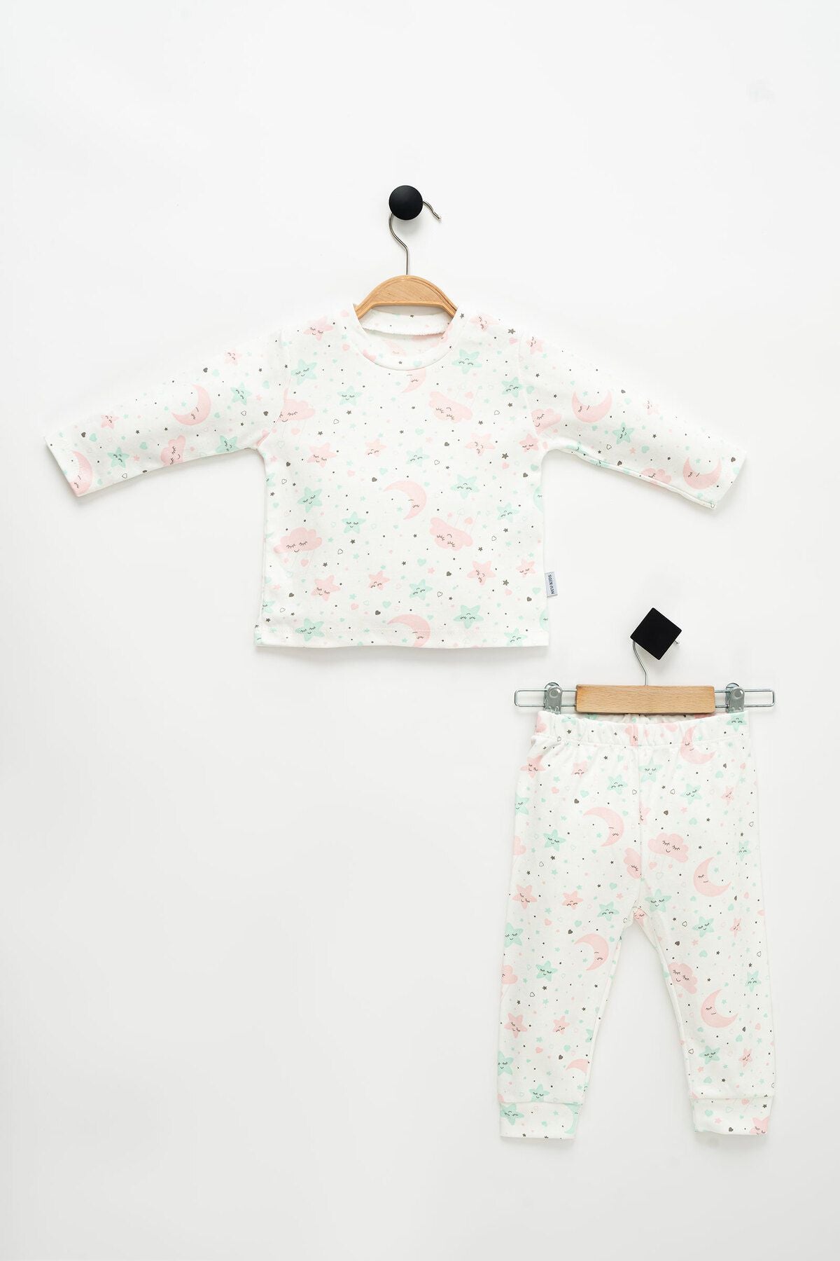 Girls' Moon Star Printed Long Sleeve 100% Cotton Pajamas Set 1-4 Years