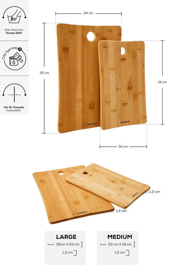 Bamboo 2 Pieces Bamboo Cutting Board 30/35 Cm