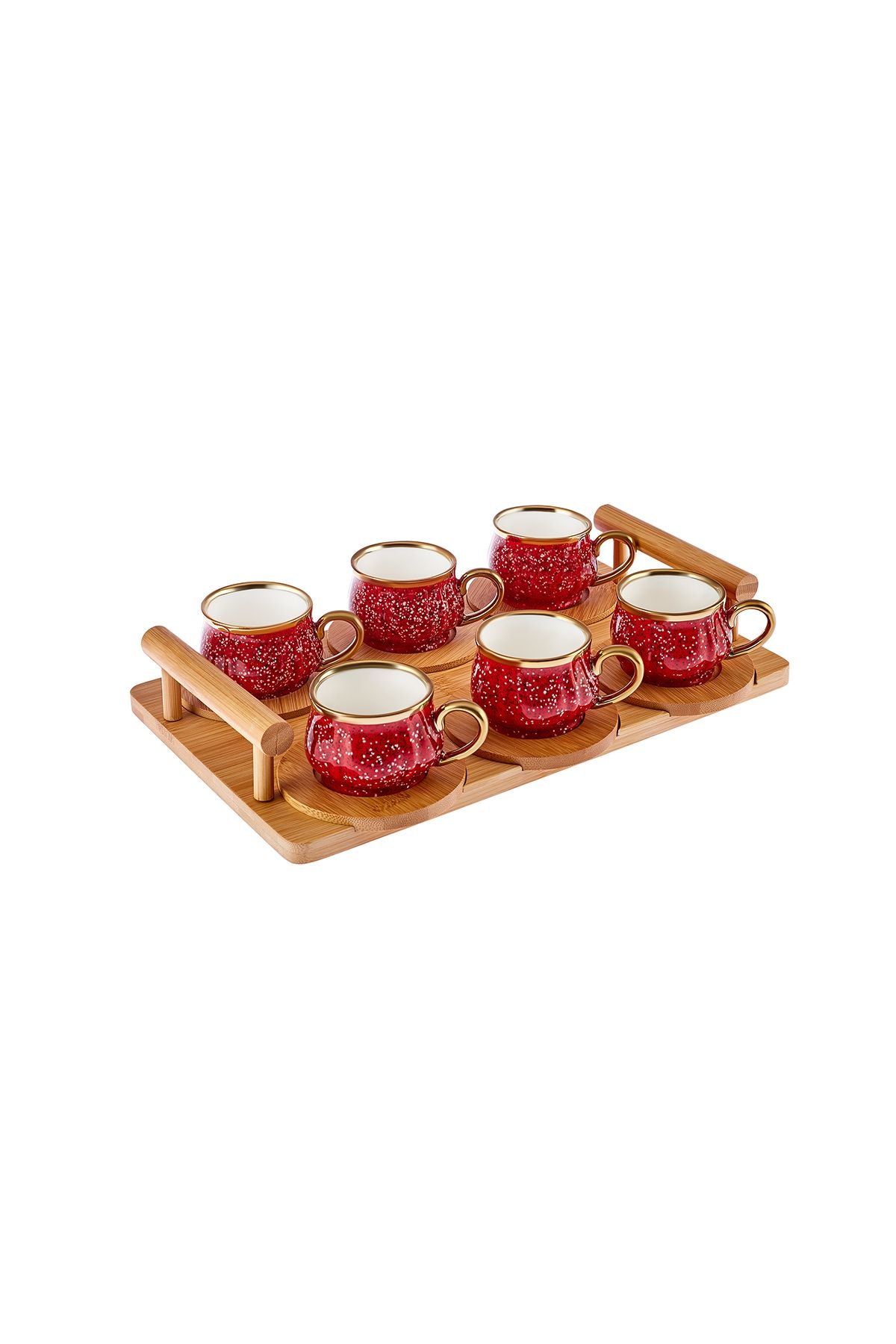 Bamboo Tray Gift Set for 6 Persons Red Coffee Cup 90 ml