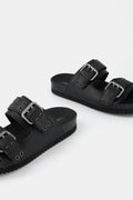 Flat strap sandals with LEATHER buckle