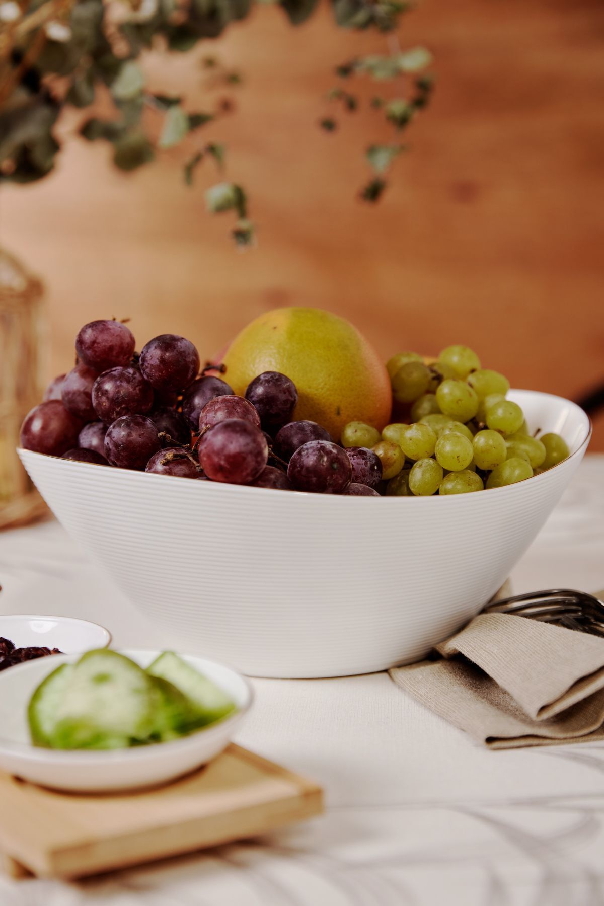 Bamboo Serving Set of 3 Snack Trays and 26 cm Bowl