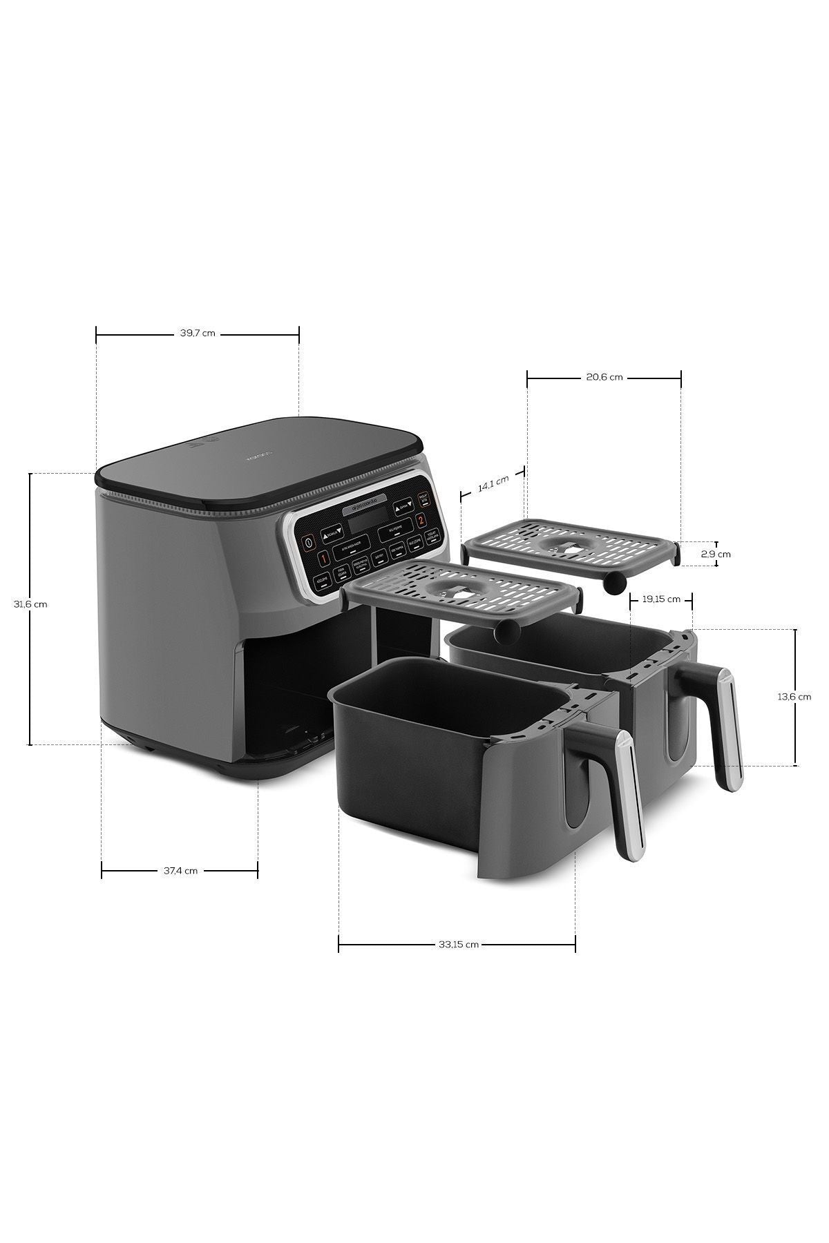 Air Pro Cook Duo Ear Xxxl 4+4 Liters Airfryer Space Gray 8 Seater