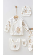Hospital Outlet Kitten Bear Printed Organic 0-3 Months Unisex Baby 5 Li Newborn Set