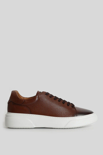 Lufian Men's Leather Sneaker Shoes Brown