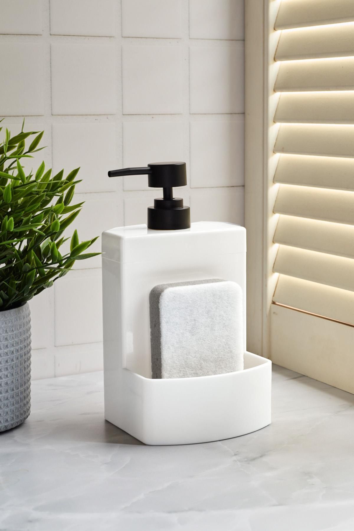 Barton White Kitchen Liquid Soap Dispenser Acrylic with Sponge