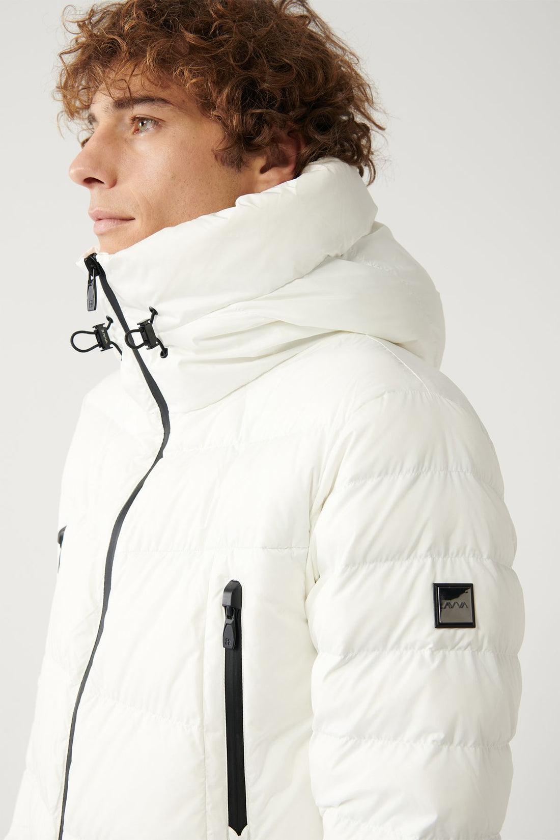 Men's White Goose Feather Water Repellent Windproof Thermometer Hooded Inflatable Coat A32y6017