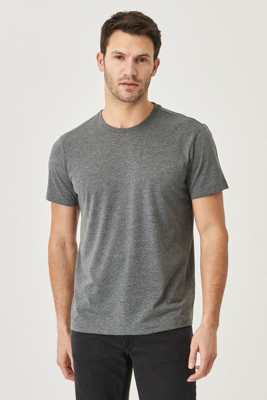 Men's Anthracite Cotton Slim Fit Slim Fit Crew Neck Basic T-Shirt