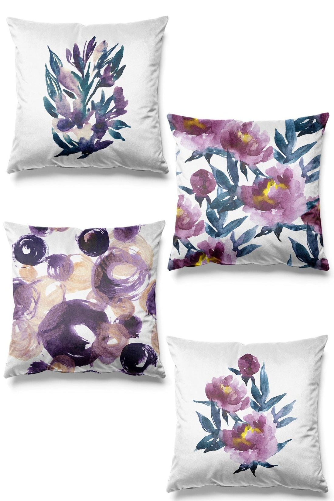 Double Side Printed Peony Pattern 4-Piece Suede Pillow Case