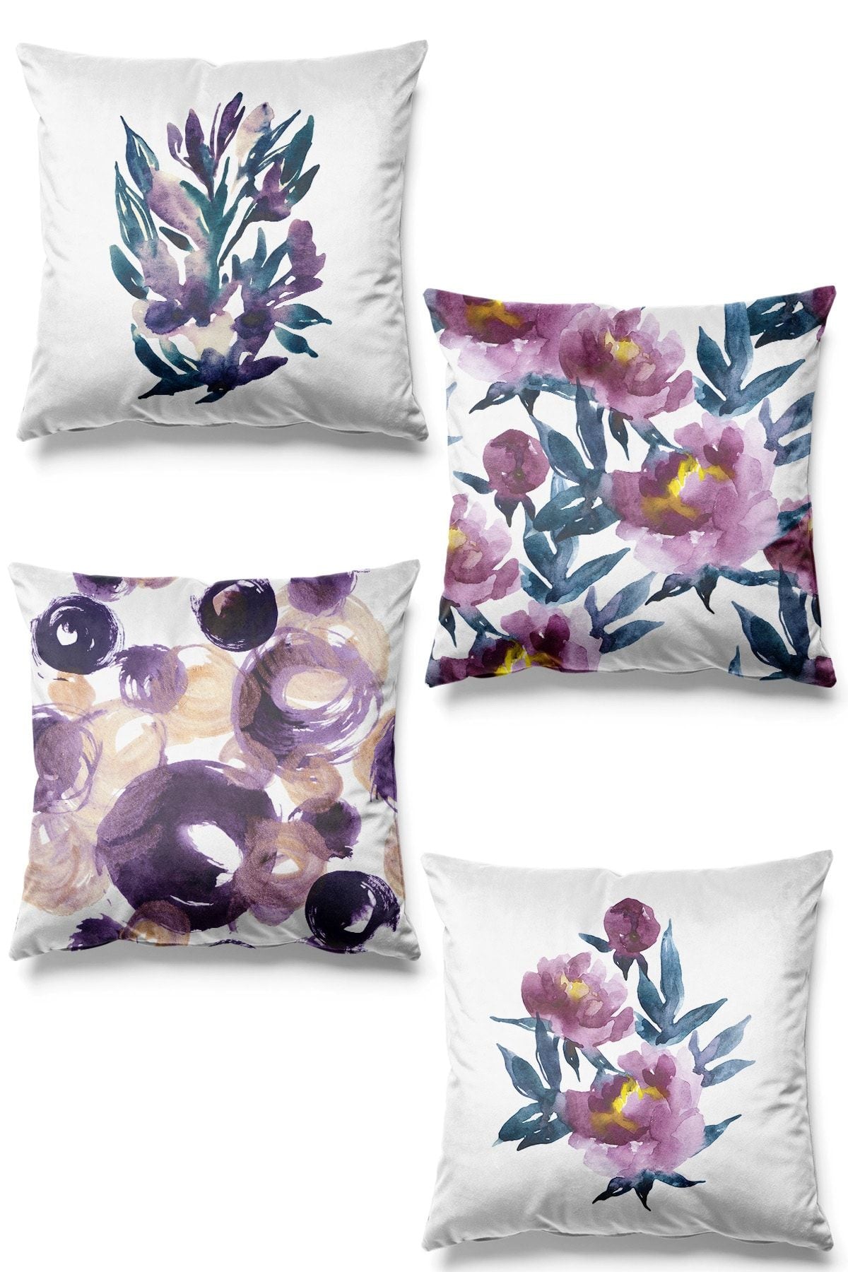 Double Side Printed Peony Pattern 4-Piece Suede Pillow Case