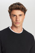Men's Black Cotton Standard Fit Regular Fit Crew Neck Jacquard Sweater