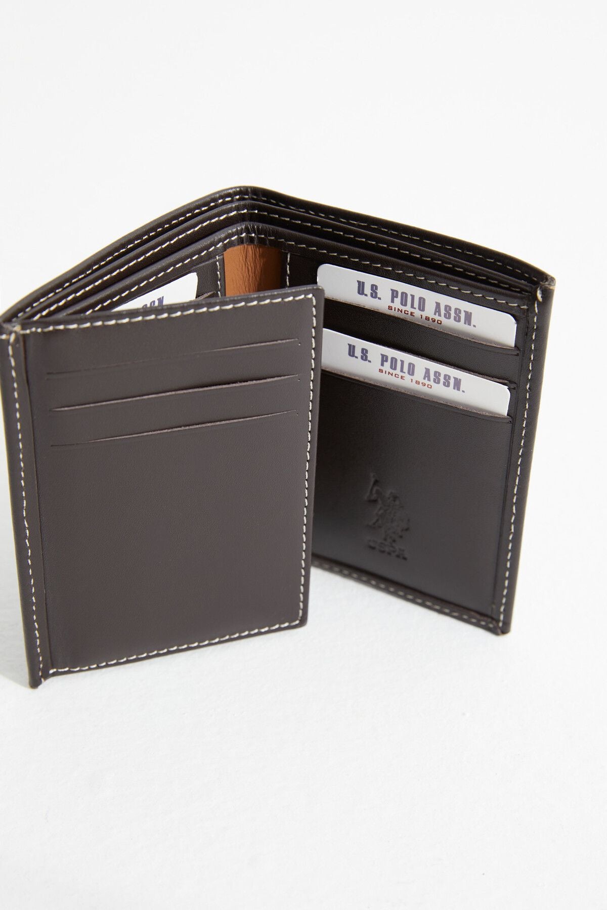 U.S. Polo Assn. 8383 Genuine Leather Men's Upright Wallet Card Holder BROWN