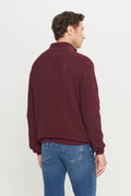 Men's Burgundy Cotton Standard Fit Regular Fit Bato Collar Jacquard Knitwear Sweater