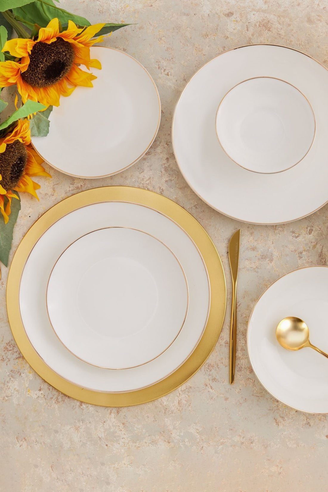 Alicia 24 Pieces 6 Seater Gold Round Porcelain Dinner Set