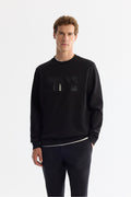 Erkek Siyah Bisiklet Yaka Pamuklu Baskılı Elastan Regular Fit Sweatshirt A42Y1215
