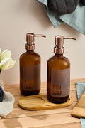Lozione 2 Piece Amber Kitchen Liquid Soap Dispenser Set 500ml 500ml With Bamboo Tray